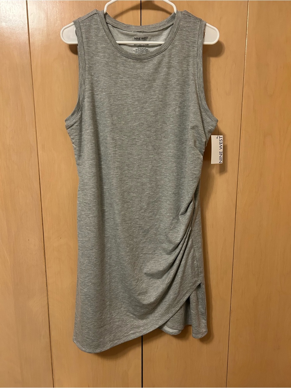 Nine West Heather Gray Sleeveless Ruched Side Tank Dress